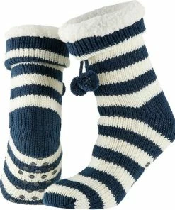 Apollo Dames Anti-slip Huissokken/slofsokken Navy/wit Gestreept Maat 36-41