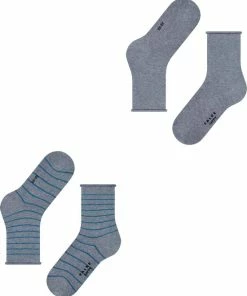 FALKE Happy Stripe 2-Pack Zacht Met Motief Versterkt Hoogwaardig Mid-rise Robuust Ademend Dekkend Set Kort Gestreept Katoen Multipack Grijs Dames Sokken - Maat 35-38 -beenmode Verkoop 550x667 4
