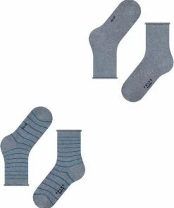 FALKE Happy Stripe 2-Pack Zacht Met Motief Versterkt Hoogwaardig Mid-rise Robuust Ademend Dekkend Set Kort Gestreept Katoen Multipack Grijs Dames Sokken - Maat 35-38 -beenmode Verkoop 550x668 2