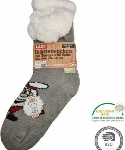 Antonio Huissokken - Huissokken Kerstman - Grijs - Dames - Antislip ABS - One Size (35-42) - Hüttensocken - Warme Sokken - Warme Huissok - Kerstcadeau Voor Vrouwen