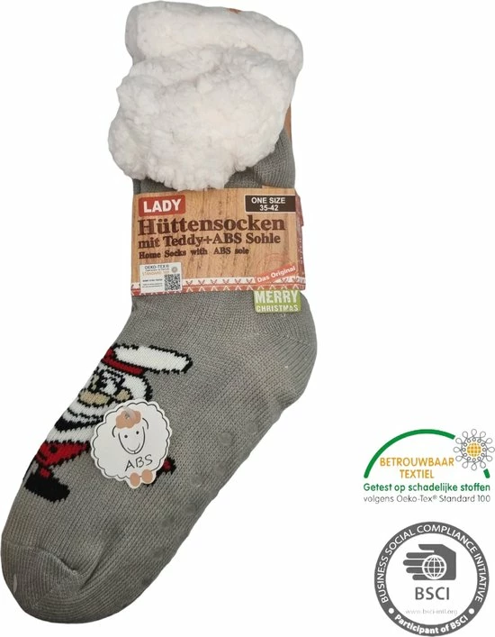 Antonio Huissokken - Huissokken Kerstman - Grijs - Dames - Antislip ABS - One Size (35-42) - Hüttensocken - Warme Sokken - Warme Huissok - Kerstcadeau Voor Vrouwen 1 Antonio Huissokken - Huissokken Kerstman - Grijs - Dames - Antislip ABS - One Size (35-42) - Hüttensocken - Warme Sokken - Warme Huissok - Kerstcadeau Voor Vrouwen