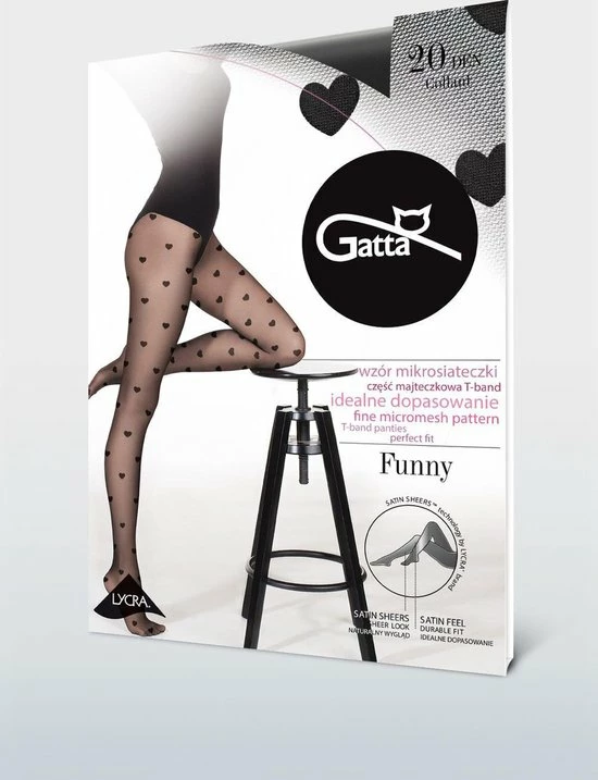 Gatta Lycra Satin Sheers Micro-mesh Panty Funny 08, 20DEN,met Hartjes ,zwart, Maat 3-M 5 Gatta Lycra Satin Sheers Micro-mesh Panty Funny 08, 20DEN,met Hartjes ,zwart, Maat 3-M - Afbeelding 5