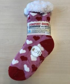 Merkloos Wintersok Met Fleece Voering En Anti-slip - Valentijn - Hartjes