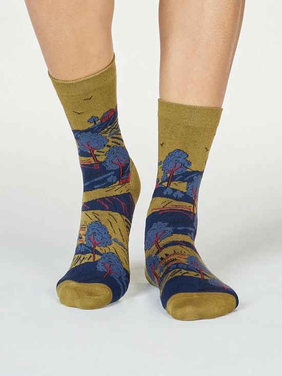 Thought Bio Katoenen Damessokken Landscape Pear Green 1 Thought Bio Katoenen Damessokken Landscape Pear Green