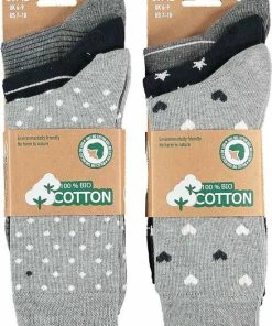 Apollo Dames Sokken Hartjes Gestreept Sterren Print Bio Katoen 6-Pack Grijs / Zwart - Maat 39-42 -beenmode Verkoop 550x737 4