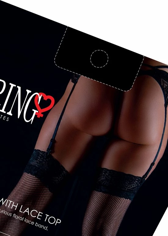 Merkloos Daring Intimates Panty Net Stockings With Lace Top Zwart 6 Merkloos Daring Intimates Panty Net Stockings With Lace Top Zwart - Afbeelding 6