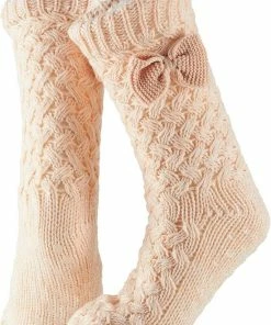 Apollo Dames Anti-slip Fleece/gebreide Huissokken/slofsokken Met Strikje Licht Roze One Size