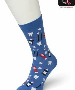 Bonnie Doon Dames Sokken Met Tandarts Print Maat 36/42 Blauw - Thema Sokken - Tandheelkundige - Mondhygienist - Cadeau Sokken - Zacht Katoen Met Gladde Teennaad - Comfortabel - Perfect Cadeau - French Blue - BT991107