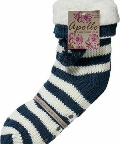 Apollo Dames Anti-slip Huissokken/slofsokken Navy/wit Gestreept Maat 36-41 -beenmode Verkoop 550x775 2