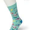 Bonnie Doon Dames Sokken Met Retro Print Maat 36/42 Blauw - Thema Sokken - Jaren 70 En 80 - Gameboy, Rubiks Cube, Rollerskates - Cadeau Sokken - Zacht Katoen Met Gladde Teennaad - Comfortabel - Perfect Cadeau - Aruba Blue - BT991118