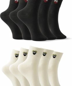 Jollysta Jolly Socks - 10 Paar Hoge Sokken Dames Zwart Wit - Grappige Sokken - Sokken Dames - Vrolijke Sokken - Leuke Sokken - Smiley Sokken - Maat 35-42