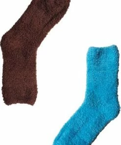 Binkie Socks 2 Paar Huissokken | Sokken Dames 37 42 | Huissokken Fluffy Blauw En Bruin | Slofsokken
