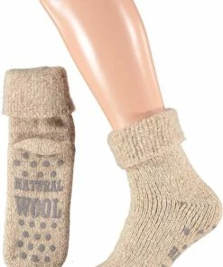 Apollo Dames Huissokken Wol Met Antislip Taupe 35-38