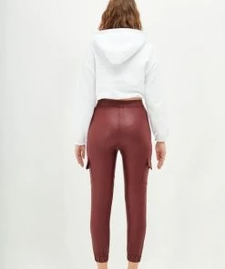 Merkloos Blueberry Leggings- Legging Dames - Broek Skinny - Broek Dames Strech - Legging Lederlook-Legging Meisje - Legging Dames Volwassenen - High-Waist Dames Hoge Taille - Leggings - Push-Up - Up-Fit - Bordeauxrode